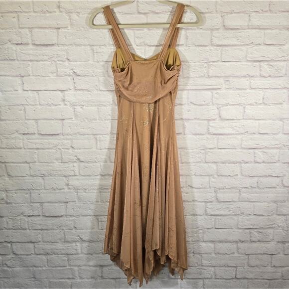 M Ariella Gold Y2K Asymmetrical Midi Dress Womens Size XS S Whimsical Fairy Rose - Picture 7 of 12